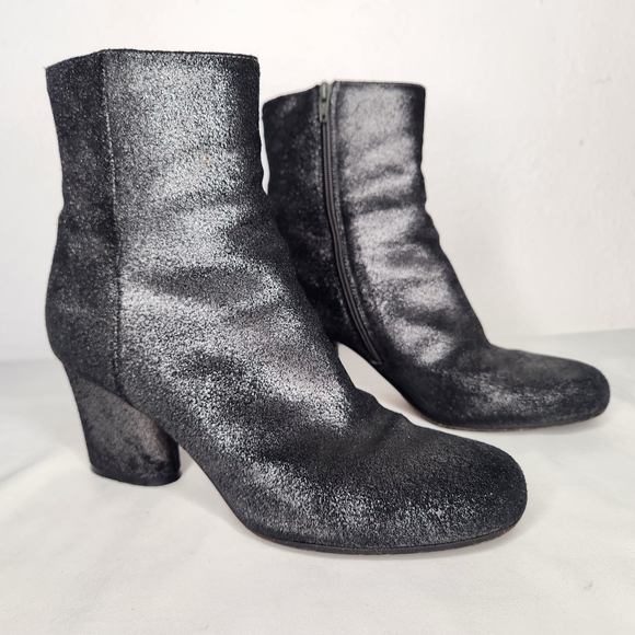 MAISON MARTIN MARGIELA Dark SILVER GLITTER ANKLE ZIP UP BOOT HEELS 38.5 US8.5 - Picture 9 of 16